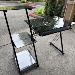 Glass Computer Desk with Shelves – Great Condition