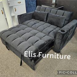 Brand New Sofa Pull Out Bed Futon Back Black Or Grey Velvet $389 + Tax 