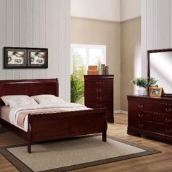 Brand new queen complete bedroom set bed frame dresser mirror and nightstand
