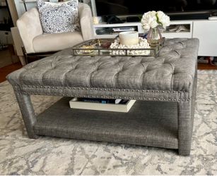 Gray Tufted Square Cocktail Ottoman with Storage