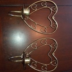 Vintage Brass Heart Candle Holders 