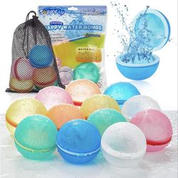 Reusable Water Balloon Pool Toys,12pcs Refillable Magnetic Water Ball for Beach,Quick Fill & Self-Sealing Water Bombs for Kids Outdoor Backyard Summer