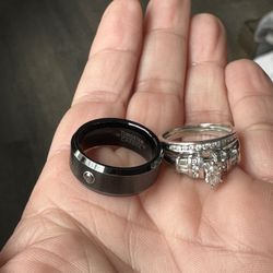 Wedding Ring and Engagement Band - Diamond Platinum And Tungsten