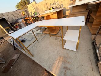 L-Shaped Desk with Gold Metal Frame