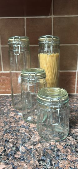Glass Canister Jars with Clamp Lids – Set of 4