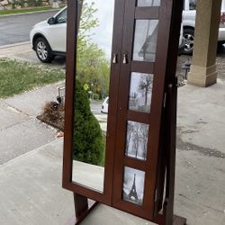 Brand New Cheval Photo Jewelry Armoire with 5-Photo Display, Cherry