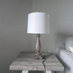 Antique Brown/Gray Table Lamp with USB