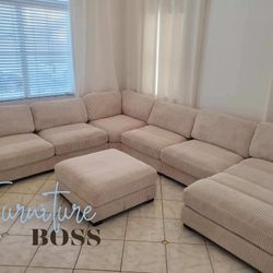 Sectional Sofa Extra Large Soft Corduroy Fabric & Oversized Chaise