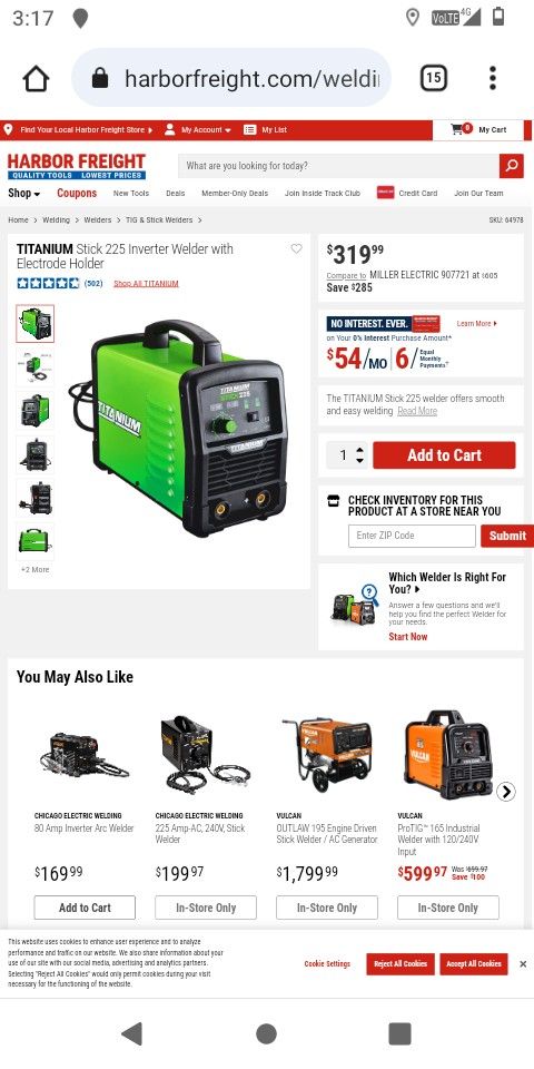 TITANIUMStick 225 Inverter Welder with Electrode Holder