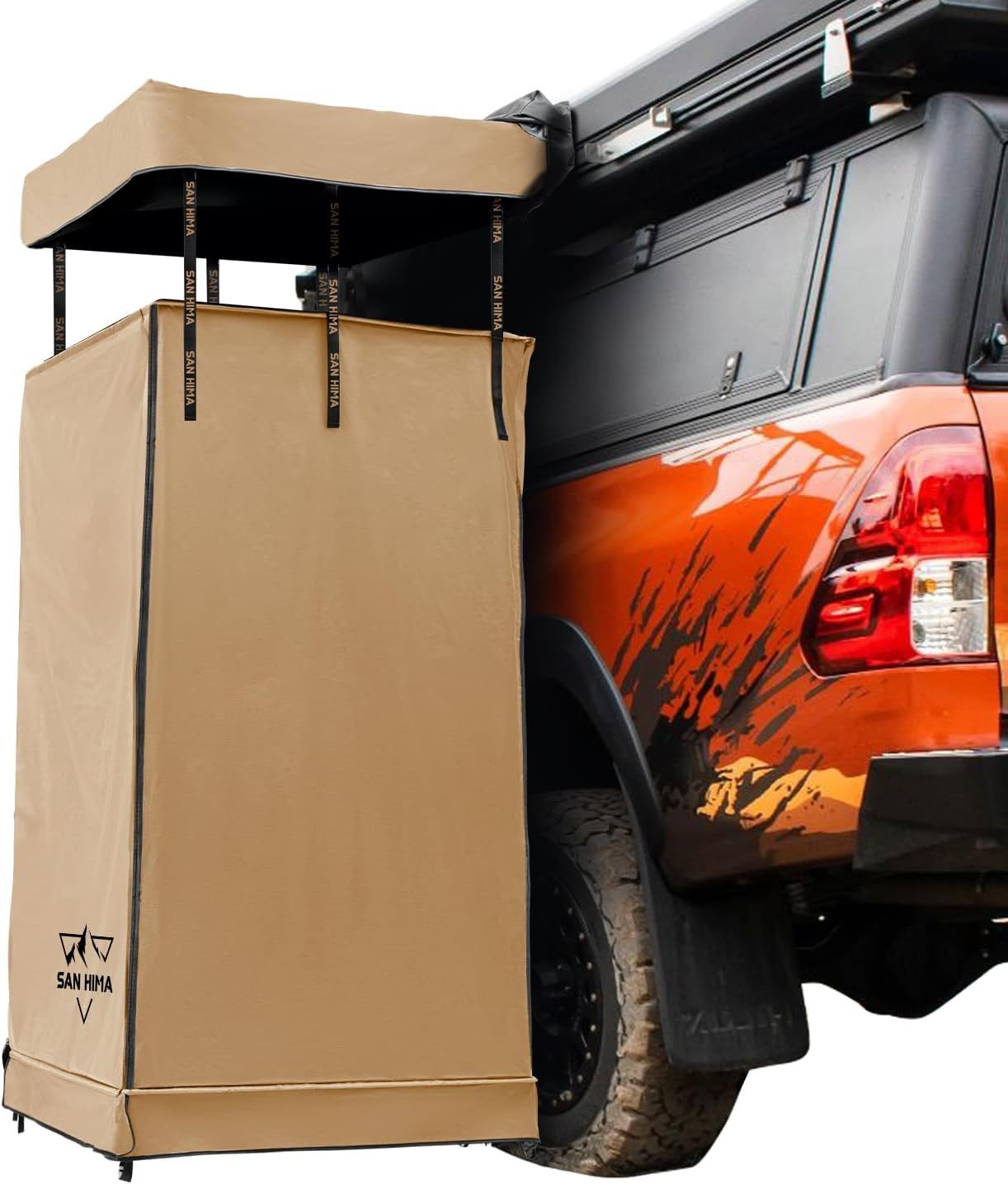 Car Side Awning Shower Tent with Roof & LED Light – Waterproof Portable Bathroom