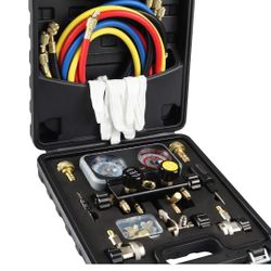 Lichamp AC R1234YF R134A Gauge Set, Automotive 4 Valve Manifold Gauge Compatible with R1234YF R134A and R404A Refrigerants, Works on Car Freon Chargin