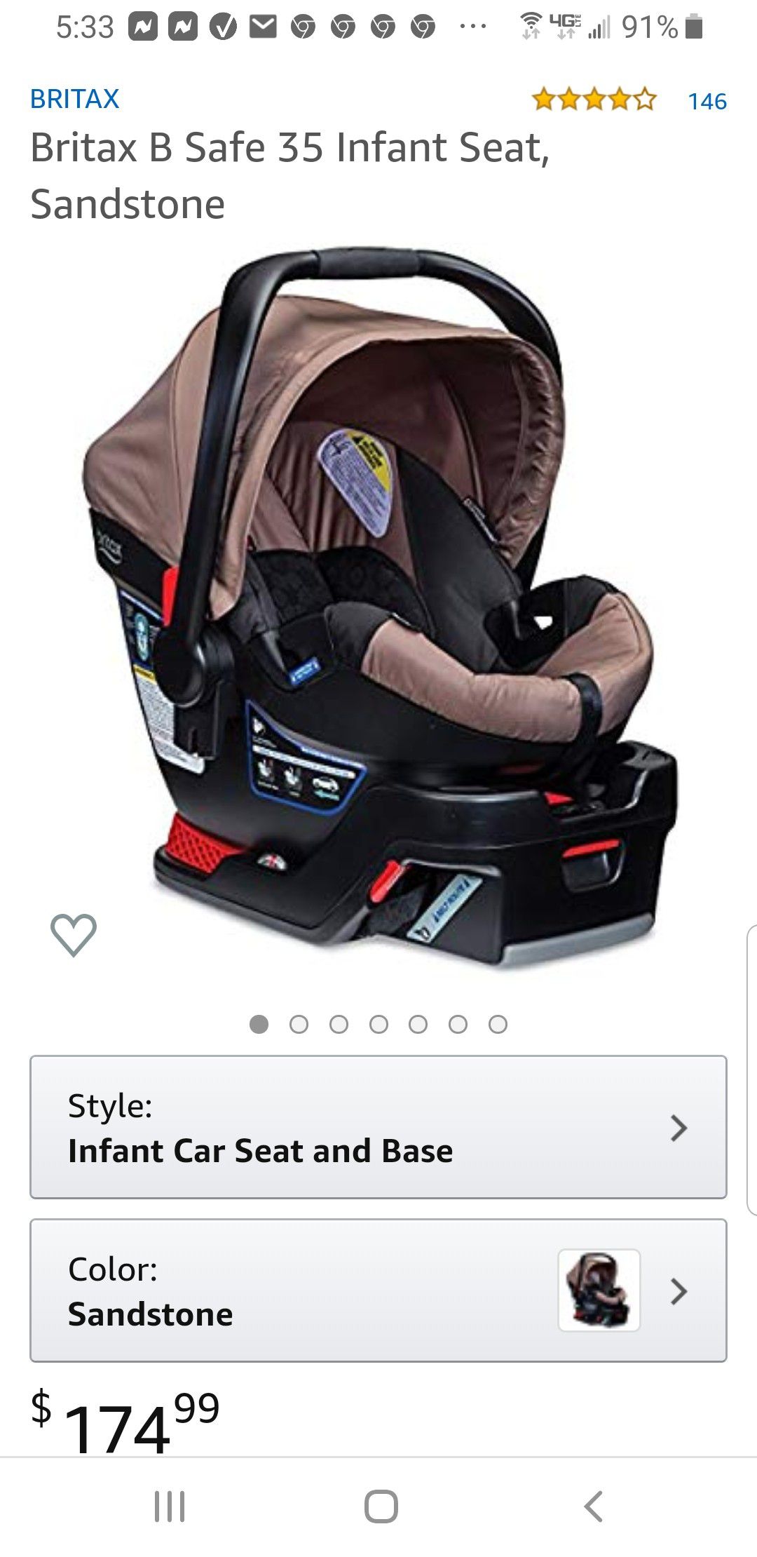 Britax B 35 Infant car seat, Sandstone