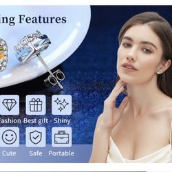 Moissanite Earrings and Studs Square,925 Sterling Silver Moissanite Diamond Halo Stud Earrings 