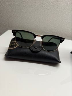 Ray-Ban Clubmaster RB3016 Polished Black & Gold Frames G-15 Green lenses