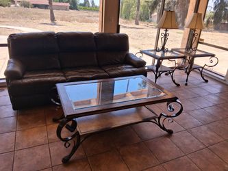 Sofa + Wrought Iron Coffee Table + Sofa Table + 2 x End Tables