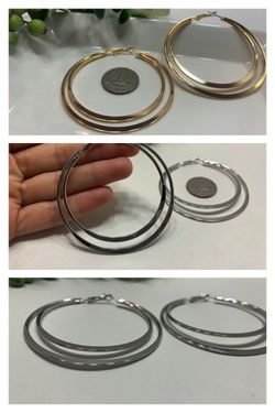 Exaggerated Large Smooth Circle Double Hoop Earring, Gold and Silver Color (2 Sets)