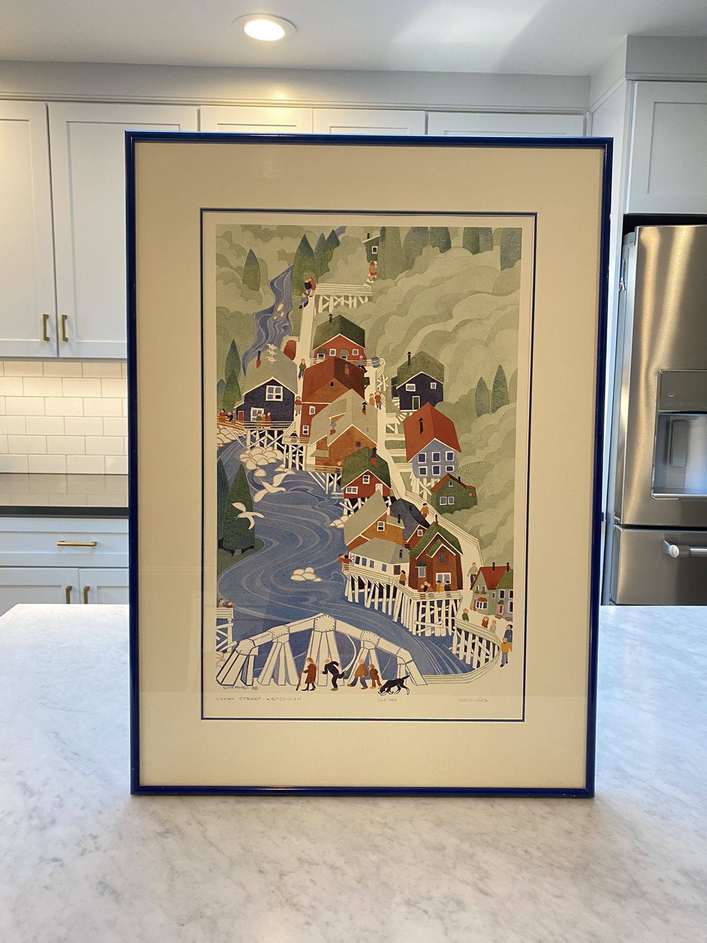 Scarce Rie Munoz 1988 "Creek Street Ketchikan" Framed Limited Signed Lithograph