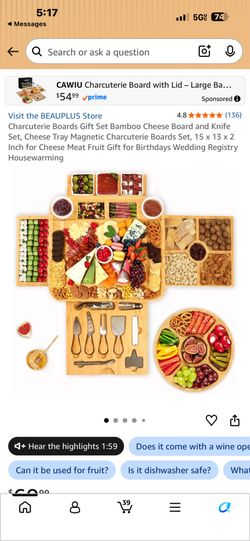 Charcuterie Boards Gift Set Bamboo Cheese Board and Knife Set, Cheese Tray Magnetic Charcuterie Boards Set, 15 x 13 x 2 Inch for Cheese Meat Fruit Gif