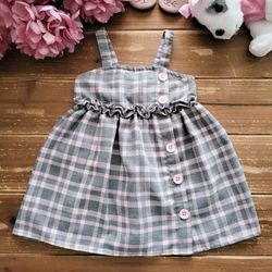 24MOS PINK & GRAY PLAID STRAPPY DRESS