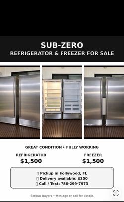 Sub-Zero Refrigerator & Freezer Set - 36" Stainless -Used - Great Condition - $1,500 Each
