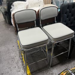 Solfway 26" Counter Bar Stools, Metal Frame Bar Chairs with Lumbar Support, Modern Counter Height Stools with Footrest, White (Set of 2), B319 grey