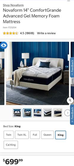 Novaform King Size 14” ComfortGrande Advanced Gel Memory Foam Mattress (still vaccum sealed) $450