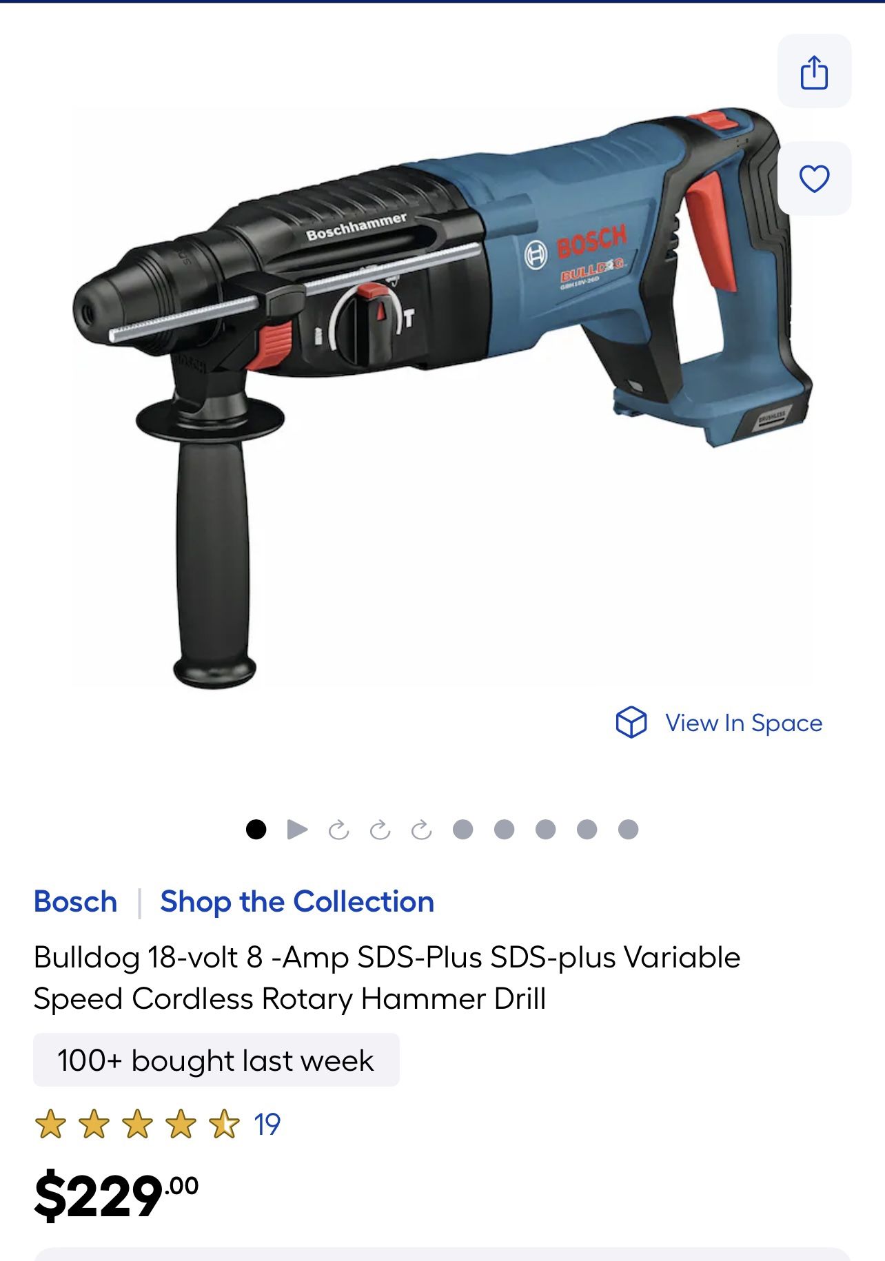 Bulldog 18-volt 8 -Amp SDS-Plus SDS-plus Variable Speed Cordless Rotary Hammer Drill