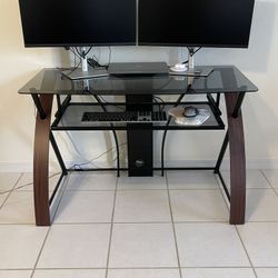 New In Box Computer Desk Glass Top And Keyboard Tray 