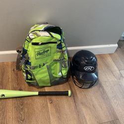 Kids Baseball Bag, Bat And Helmet