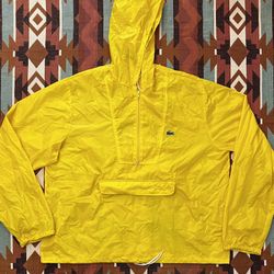 Vintage Izod Lacoste Yellow Hooded Windbreaker Front Zip Pouch Pocket Size L/XL