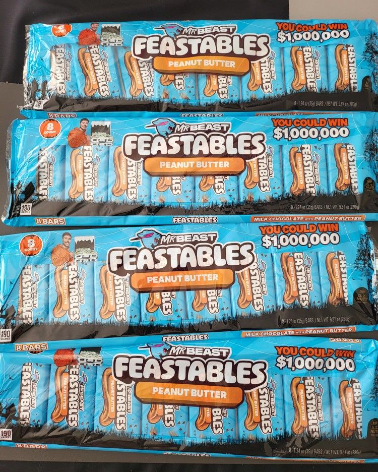 New and Sealed Mr. Beast Peanut Butter Chocolate Bars - 32 Bars (4 Packs of 8)