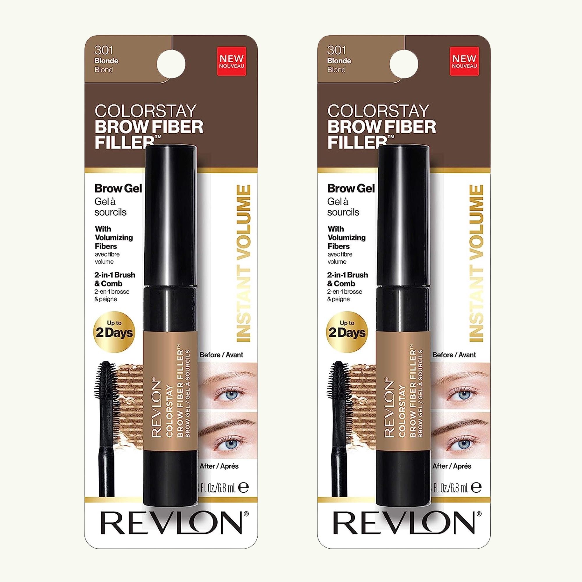 2 Pieces Of Revlon ColorStay Brow Fiber Filler Eyebrow Gel - 0.23 fl oz - Color 301 Blonde