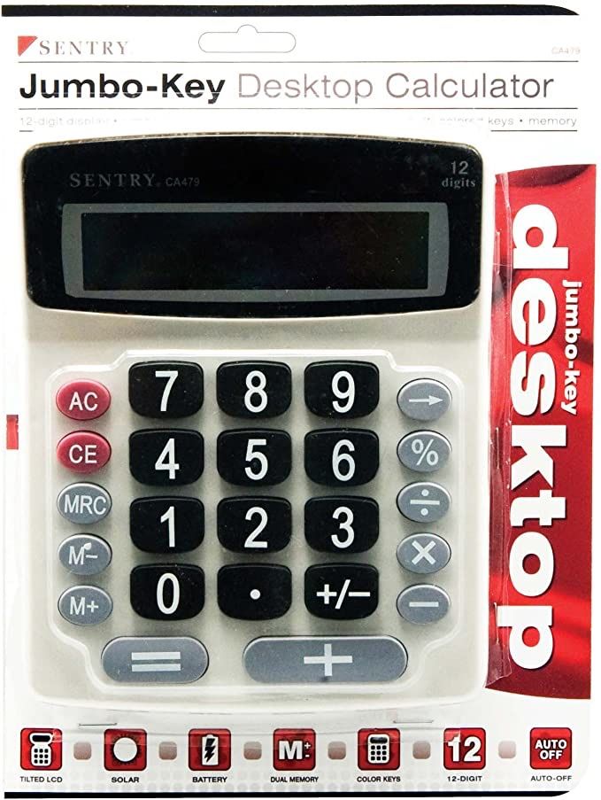 Sentry Jumbo Key Desktop Calculator in White