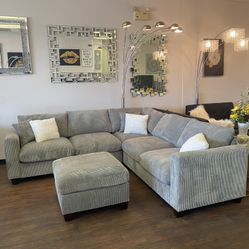 Gray Sectional & Ottoman