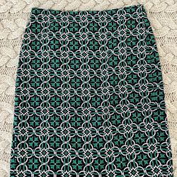 JCrew Pencil Skirt, Size 2P, Classic Green & Pink Pattern