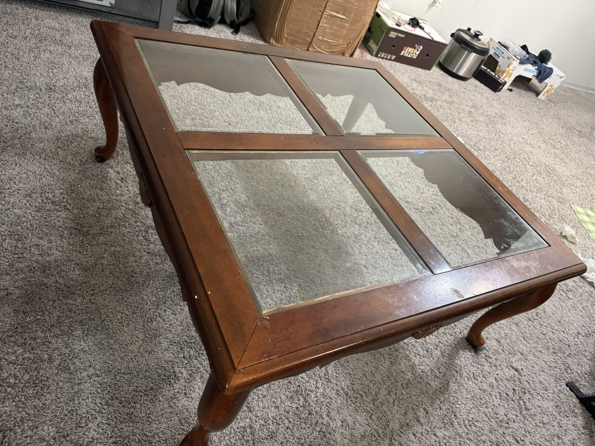 Wood & Glass Coffee Table – Solid Wood Frame 