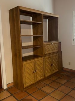 Set of 2 Wood Bookcase Cabinet with Woven Door Panels