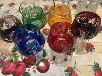 Rare Find! Two 6pc Nachtmann Traube cased cut-to-clear crystal wine goblets