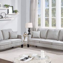 GRAY BLENDED CHENILLE FABRIC 2 PIECE SOFA LOVESEAT COUCH SET - SILLONES