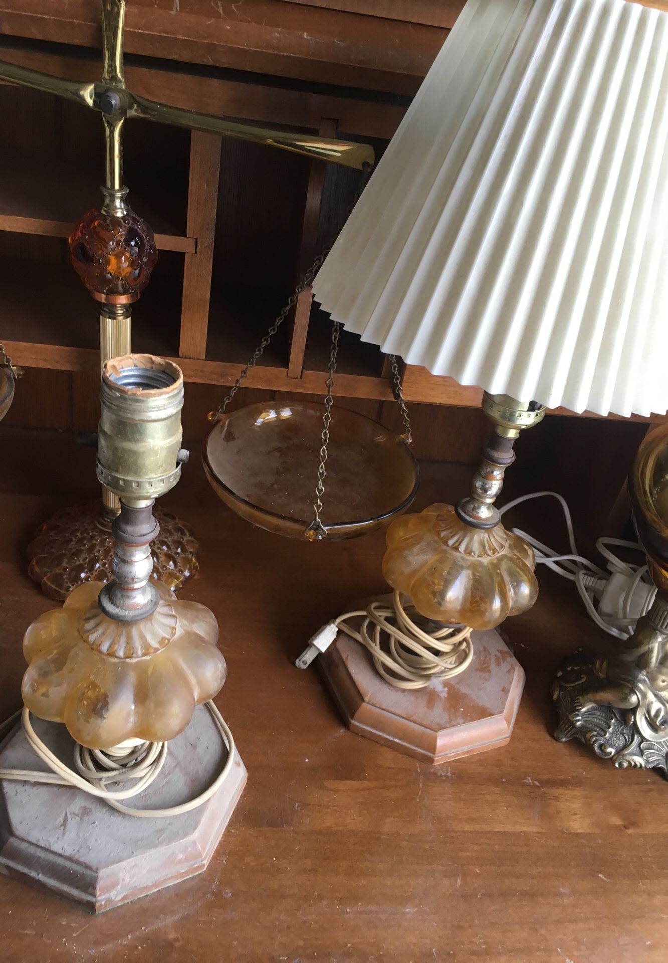 Two amber vintage lamps