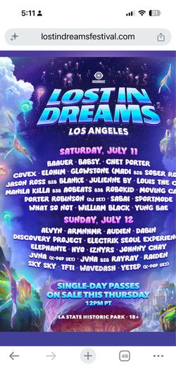 Lost in dream ticket Saturday