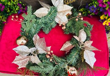 Artificial Christmas Wreath with Poinsettias