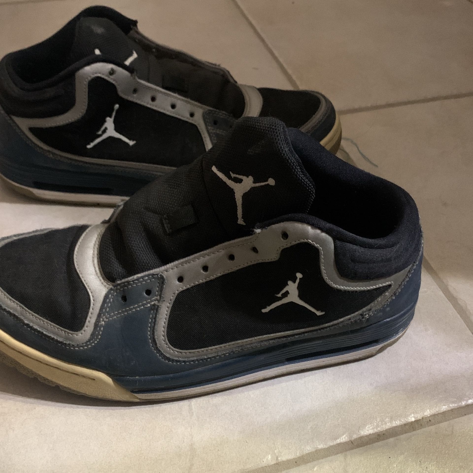 Nike Air Jordan Men's Flat Pewter Black Leather Sneakers 552665-006 Size 10