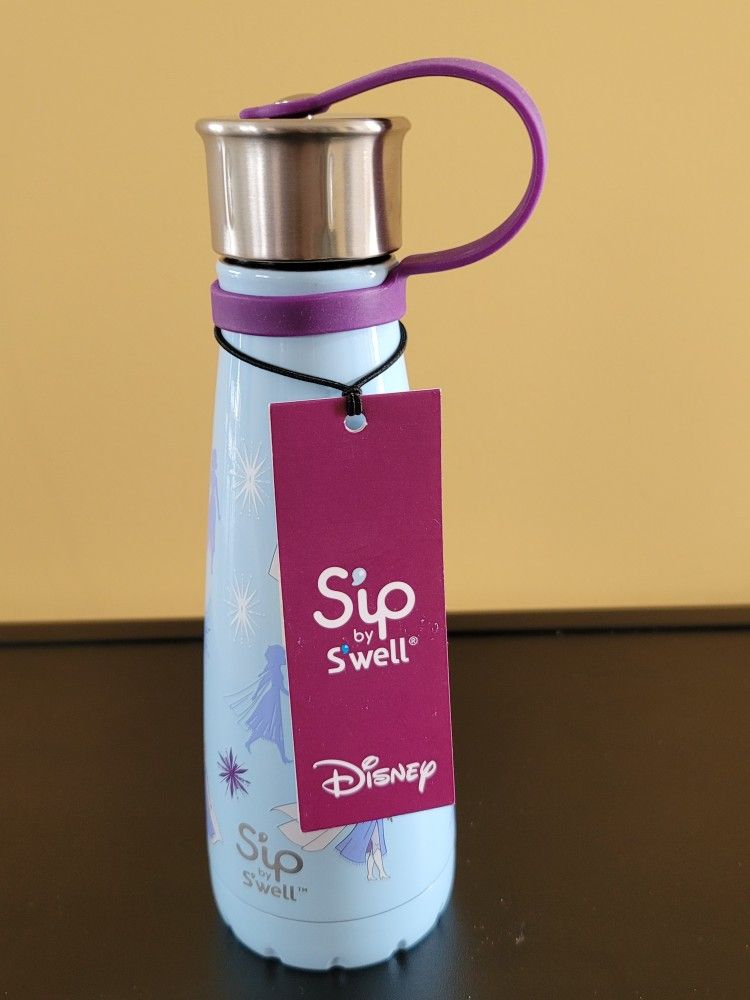 DISNEY SIP BY SWELL METAL 10 OZ Water Bottle ELSA FROZEN SNOW FLAKES LIGHT BLUE