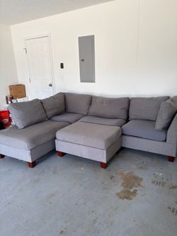 Gray Sectional Sofa with Ottoman