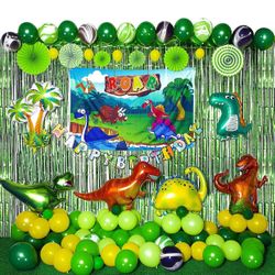 New in bag Dinosaur Party Decorations - 154 PCS Dinosaur Party Favors Contain Dinosaur Balloons Green curtains Happy Birthday Banner Dinosaur Baby Sho