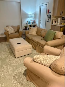 Pottery Barn slipcover sofa and 2 chairs can be yours