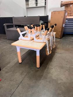 5-Piece Rectangle Graffiti Desktop Natural Kids Height Adjustable Table and 4-Chairs Set