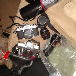 Camera Lot With Lenses And Flash