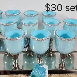 Set Of 3 Tiffany BLUE CANDLE HOLDERS